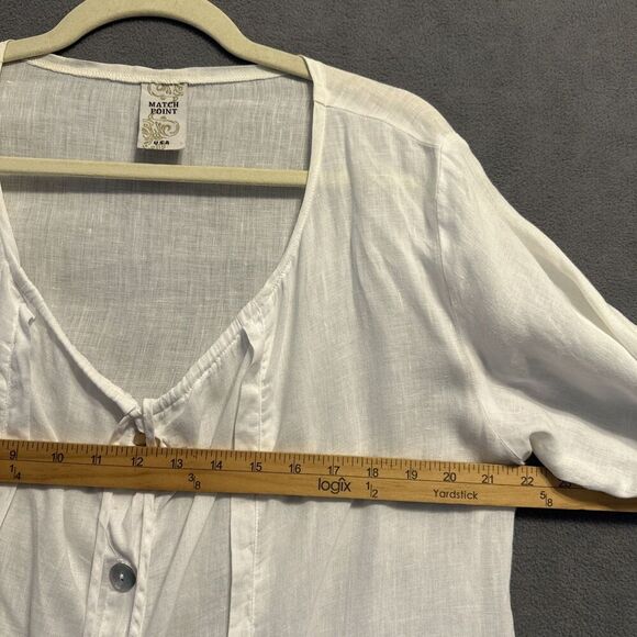 Match Point Linen Button Up Tunic Top Size L White Beachy Coastal Lagenlook USA - Picture 7 of 8